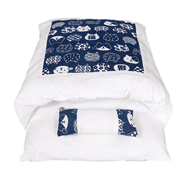 Japanese Cat Bed Warm Sleeping Bag Deep Sleep Nest Cushion with Pillow