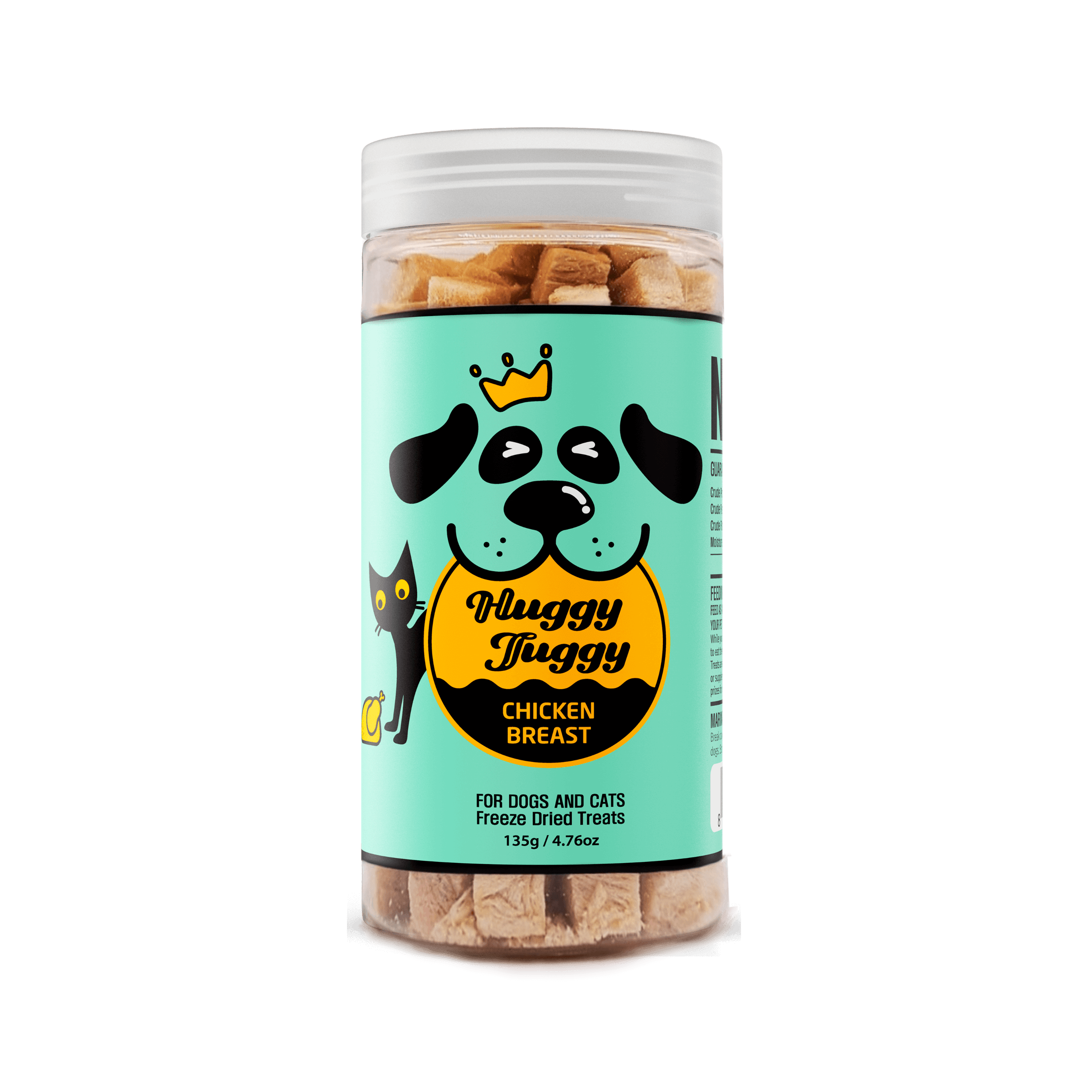 Huggy Tuggy Freeze-Dried Chicken Breast Treats for Dogs and Cats - Natural Single Ingredient Pet Food, High Protein - No Fillers, Preservatives, or Additives - 4.76 Oz