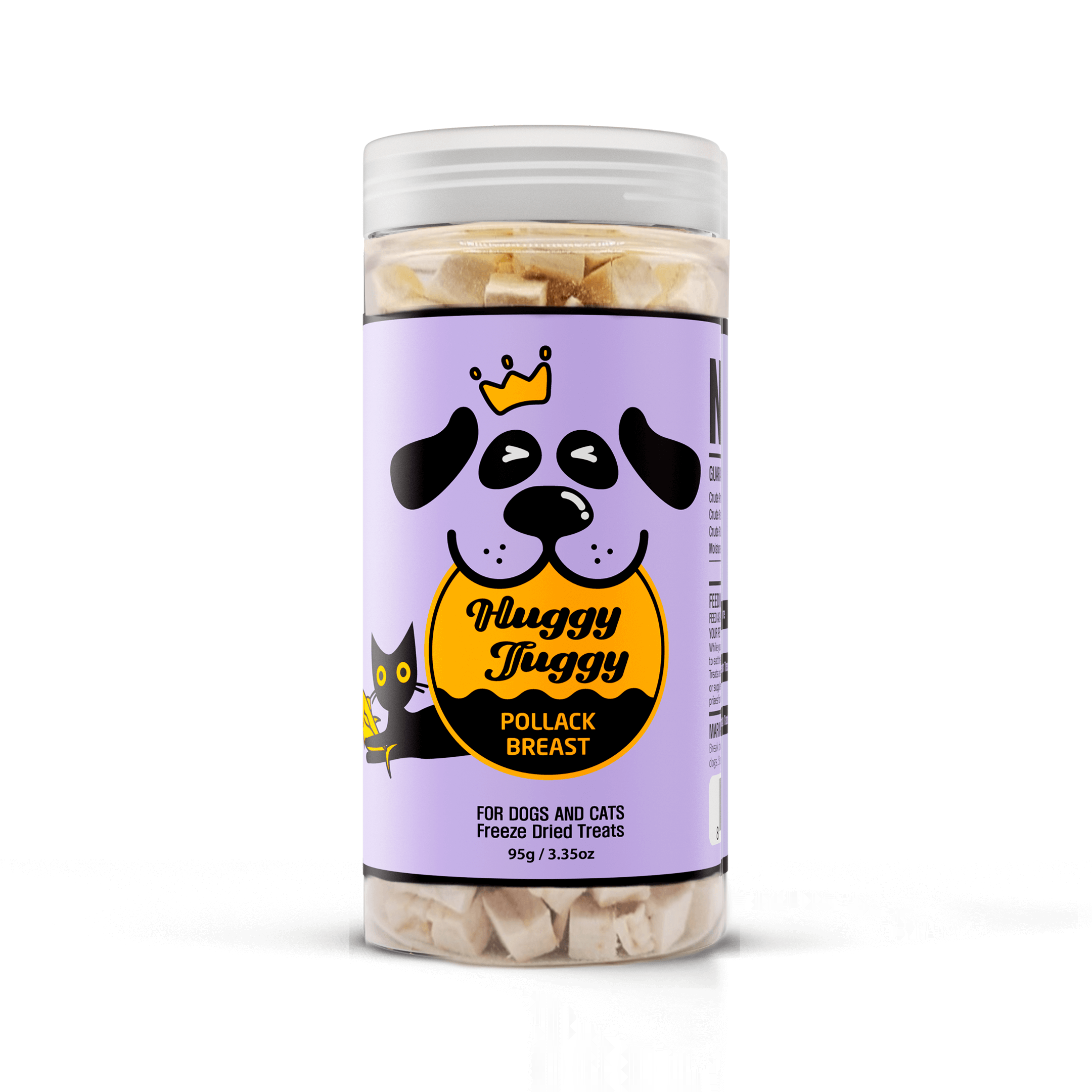 Huggy Tuggy Freeze-Dried Pollack Treats for Dogs and Cats - Natural Single Ingredient Pet Food, High Protein - No Fillers, Preservatives, or Additives - 3.35 Oz