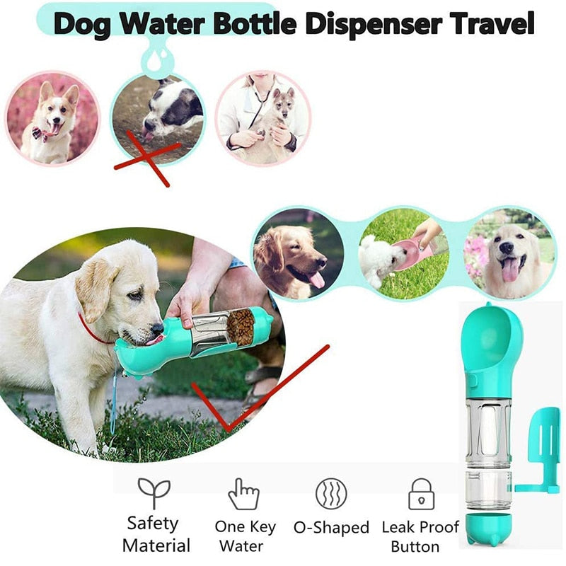 Dog Water Bottle All In One Pet Water Dispenser / Drinking / Food Bowl and Potty Waste Bag