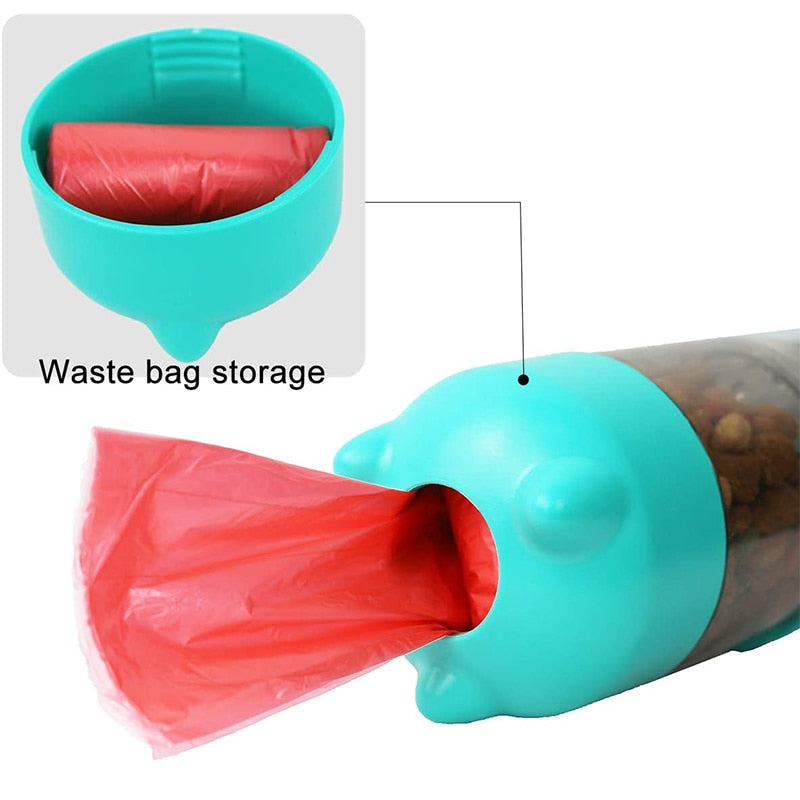 Dog Water Bottle All In One Pet Water Dispenser / Drinking / Food Bowl and Potty Waste Bag
